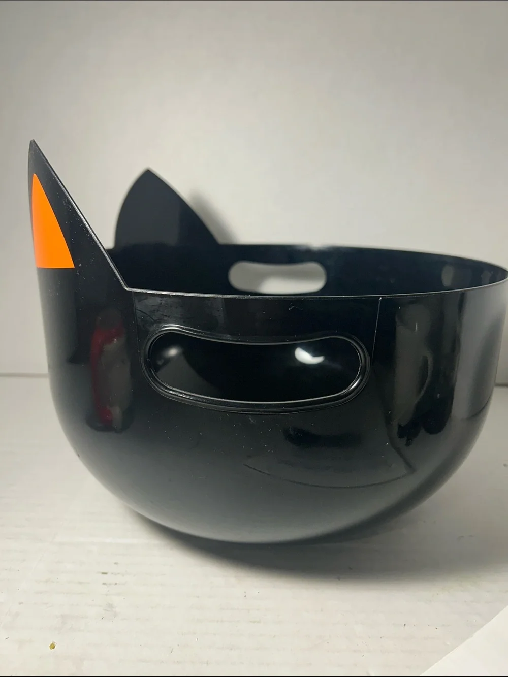 Black Cat Pet Bowl with Green Eyes and Orange Ears